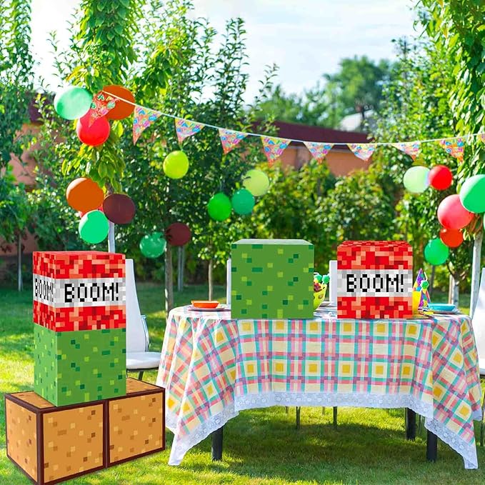 MinFyberd Pixel Large Gift Boxes Pixel Party Decorations Video Game Favor Treat Paper Box Mining Gaming Party Centerpieces Boxes for Boys Girls Kids Teenagers Birthday Supplies