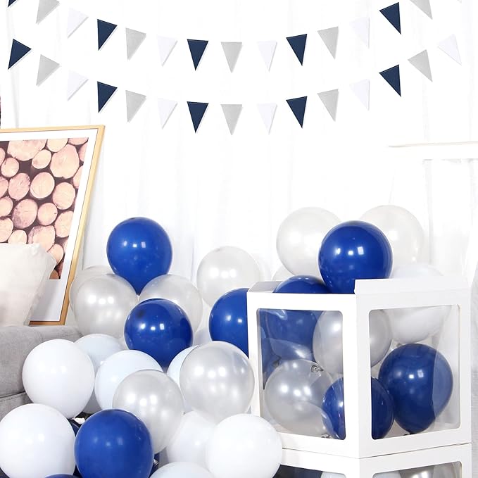 Navy-Blue White-Silver Small Balloons Party-Decorations - 5 Inch 60pcs Mini Royal Globos Graduation Men Boy Birthday Wedding Engagement Baby Bridal Shower Latex Balloon Lasting Surprise