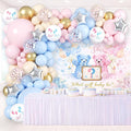 Boy or Girl Gender Reveal Decorations Kit, Bear Theme Balloon Garland with Backdrop, 125 PCS He or She Gender Reveal Party Supplies for Soft Pastels Pink and Blue Revelacion De Sexo De Bebe