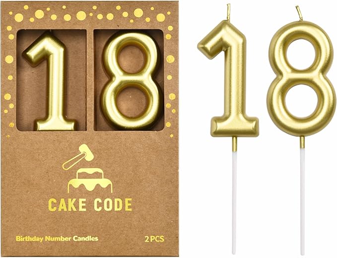 2.76 Inch Classical Gold 18 Number Birthday Candles, Gold Number Candles, Cake Number Candles, Party Celebration