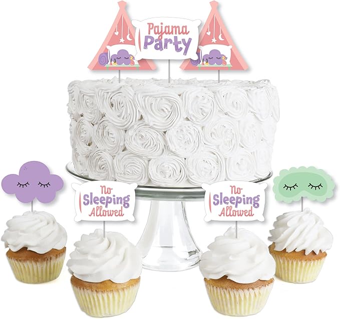 Big Dot of Happiness Pajama Slumber Party - Dessert Cupcake Toppers - Girls Sleepover Birthday Party Clear Treat Picks - Set of 24