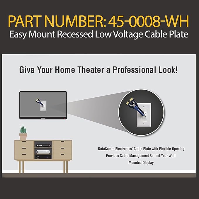 DATACOMM Electronics 45-0008-IV Easy Mount Recessed Low Voltage Cable Plate - Ivory