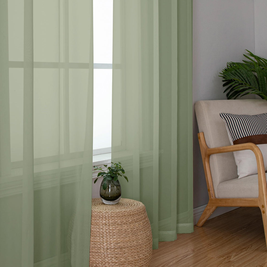 Sage Green Sheer Curtains 84 inches Long 2 Panels
