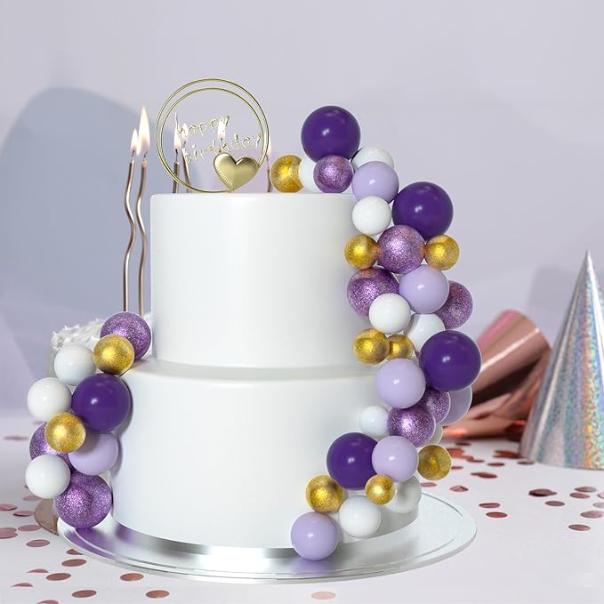 ASTARON 50 Pcs Ball Cake Topper Sticks Mini Balloons for Cake Decorating Supplies Foam Balls Cake decorations for Baby Shower Cake Birthday Cake Toppers Decorations (Purple Series)