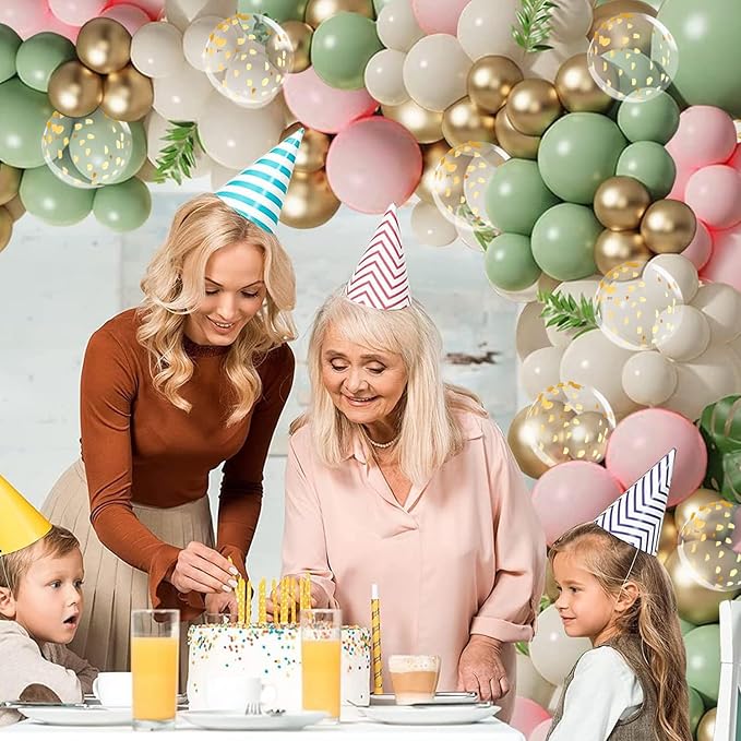 Sage Green Pink Balloon Arch Kit, Olive Green Light Pink Sand White Blush Metallic Gold Balloons with Gold Confetti Balloons for Girl Birthday Woodland Jungle Safari Decorations