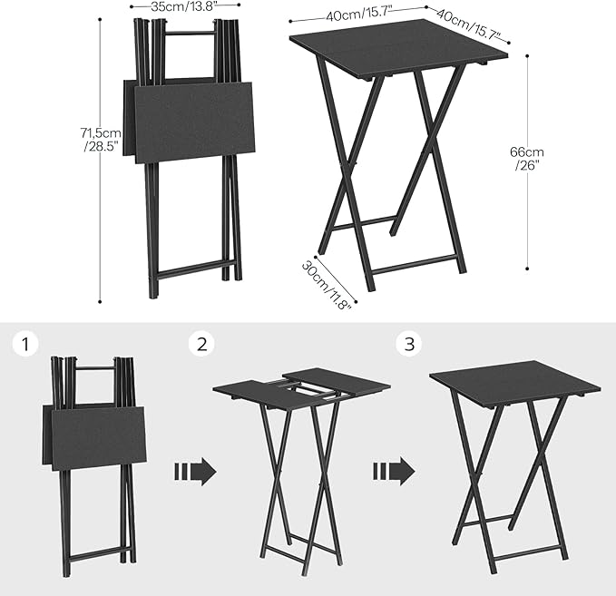 HOOBRO Folding TV Tray Table, Wooden TV Tray, Portable Sofa Side Table, Industrial Snack Table End Table for Small Spaces, Space-Saving, Easy to Install and Fold, Black BB27BZ01