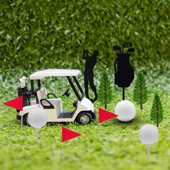 MEMOVAN 2026 New Golf Cake Decorations Golf Birthday Cake Toppers Mini Golf Cart Toy Golf Theme Cake Decorations with Cart Flag Golf Ball Green Tree for Golf Theme Party Supplies