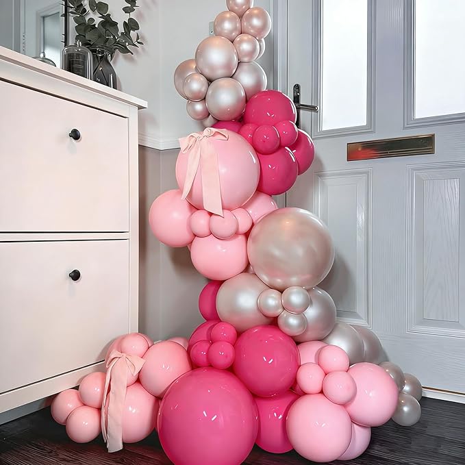 Lukiituke Pink Balloon Arch Kit,134pcs Hot Pink Party Balloons, 4 Size Light Pink Balloons for Baby Shower,Birthday,Wedding Decorations