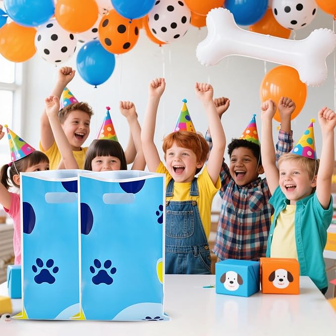 Yzzhaoo 30Pcs Blue Dog Paw Party Favors Bags, Cartoon Dog Goodie Bag with Handles for Birthday Party Theme Candy Treat Cookie Bags