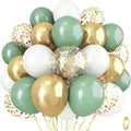 Dusty Sage Green and Gold Balloons, 12 Inch Retro Olive Green White Gold Latex Muted Balloon Set for Girls Birthday Wedding Jungle Baby Bridal Shower Camp Bachelorette House Warming Party Decorations