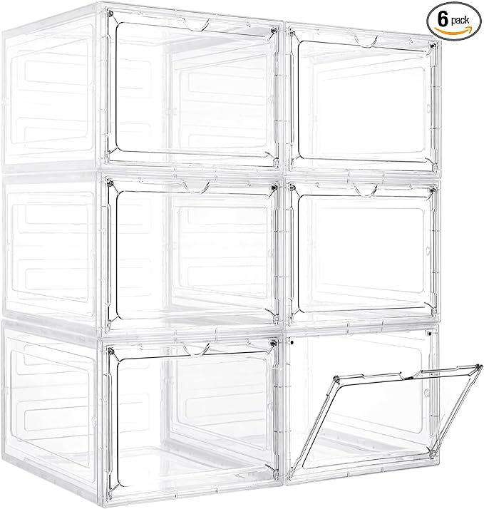 LXLXXL Storage Bins with Lids, 6 Pack Clear Plastic Storage Containers with Magnetic Acrylic Door, 19 Qt Stackable Storage Box for Home,Office Organizing