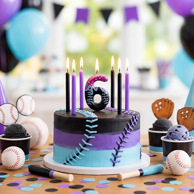 Conelist Ice Cream Drip Baseball Birthday Candle Number 6, Baseball Ice Cream Drip Birthday Cake Topper Pink Candle 6 for Cake Sport Team Theme Anniversary Celebration Party Decoration Favor Supply