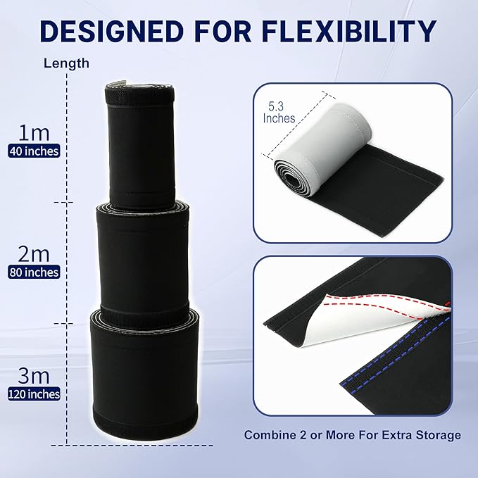 Cable Management Sleeve 3.3ft (40 inch) - 1.5 inch, Hook-and-Loop Cuttable Neoprene Cord Organizer, Split Wire Reversible Cord Protector for TV USB PC Ethernet Cable Hider Protect Pets Kids