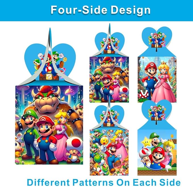 VAESCOL 12pcs Mario Party Gift Candy Boxes Goodie Boxes, Mario Party Supplies for Kids Birthday Decorations