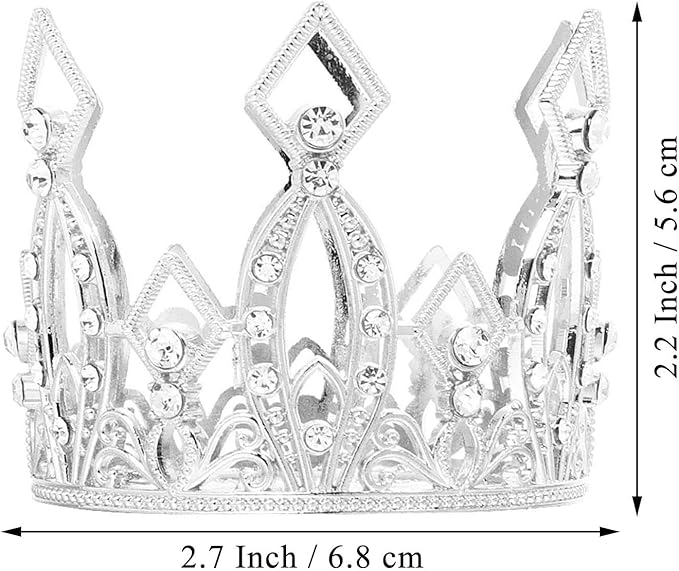 Mini Crown Cake Topper Crystal Headpiece Tiara Rhinestone Crown Cake Decoration for Wedding Birthday Baby Shower Party Favors (Silver)