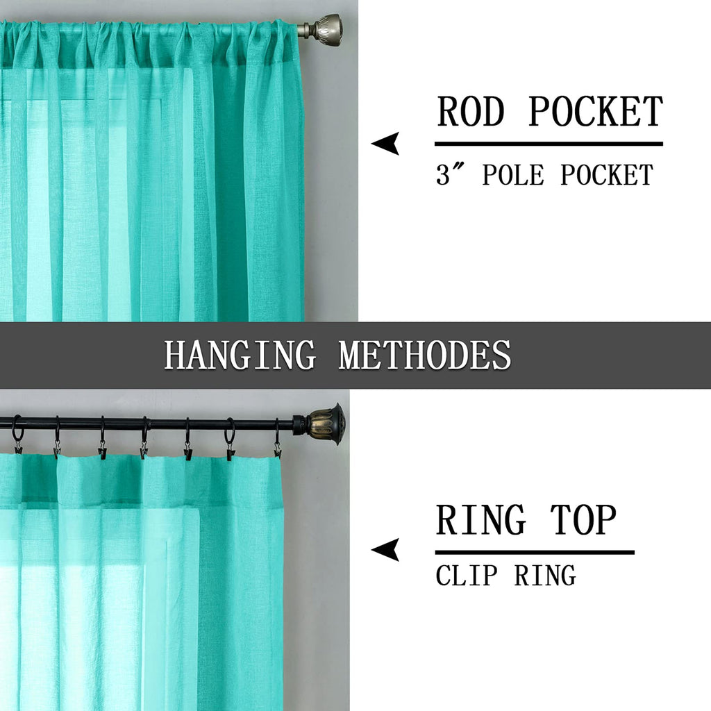 Short Sheer Curtains Linen Textured Living Room Curtain Sheers Light Filtering Rod Pocket Voile Curtains for Bedroom