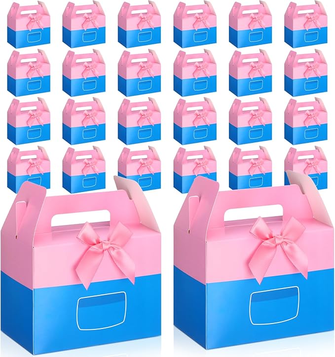 YooNotee 24 Pack Cartoon Girls Happy Birthday Party Gift Boxes Decorations Pink Cartoon Candy Boxes with Bow Colorful Goodie Bags for Birthday Party Favors