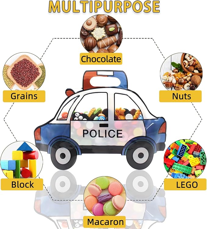 30 Pack Goodie Bags - Cartoon Police Car Candy Treat Bags with Handle - Resealable, Small Plastic Ziplock Seal Party Favor Birthday Bags