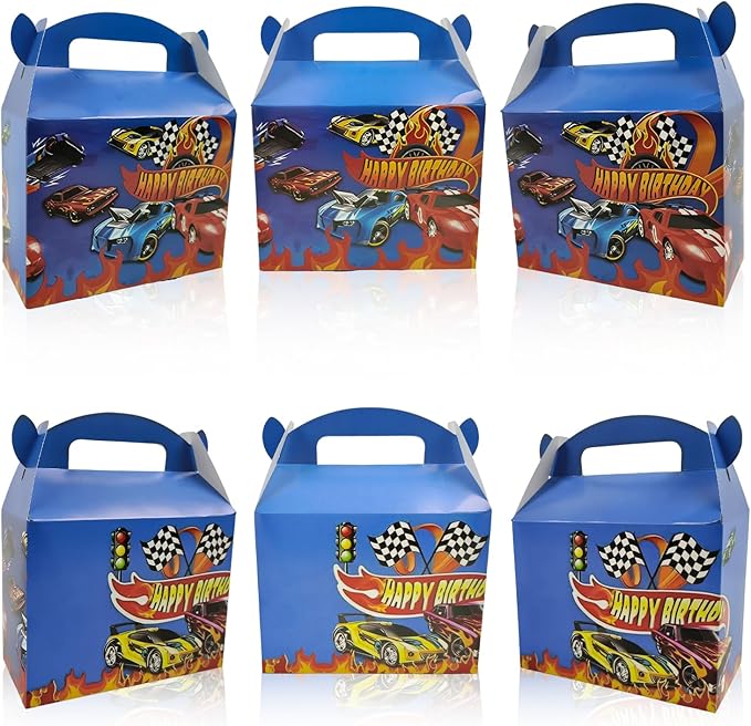 10PCS Hot Cars Theme Party Treat Boxs Goodies Candy Gift Bags for Party Favor Boxes with Handles Perfect for Birthday Party Wedding Christmas Baby Shower