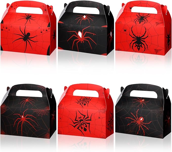 Kosiz 30 Pcs Spider Party Favors Halloween Spiderweb Birthday Party Supplies Spider Boxes Gift Spiderweb Theme Style Halloween Favors Goodie Boxes Fill up The Birthday Black and Red Candy Box