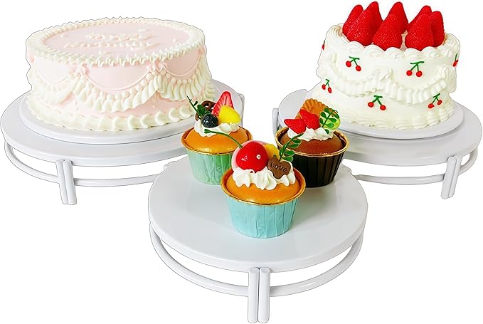 3 Pcs Metal Cake Stands Set 8/10/12 inch, Round Dessert Display Trays, Multi-Size Cupcake Holders,Dessert Trays for Party, Wedding, Birthday, Home Decor,Parties (White)
