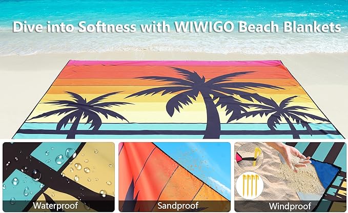 Beach Blanket Waterproof Sandproof Beach Mat 79" X 83"/10'x9'for 2-8 Adults Quick Drying Outdoor Picnic Mat Beach Accessories for Travel, Camping, Hiking