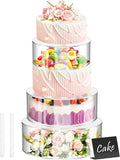 3 Pcs Acrylic Cake Stand Set with LED Lights – 6'', 8'', 10'' Clear Round Fillable Display Risers with 3 Mini Signs & 2 Marker Pens for Wedding, Birthday, Party, Buffet Food and Dessert Display