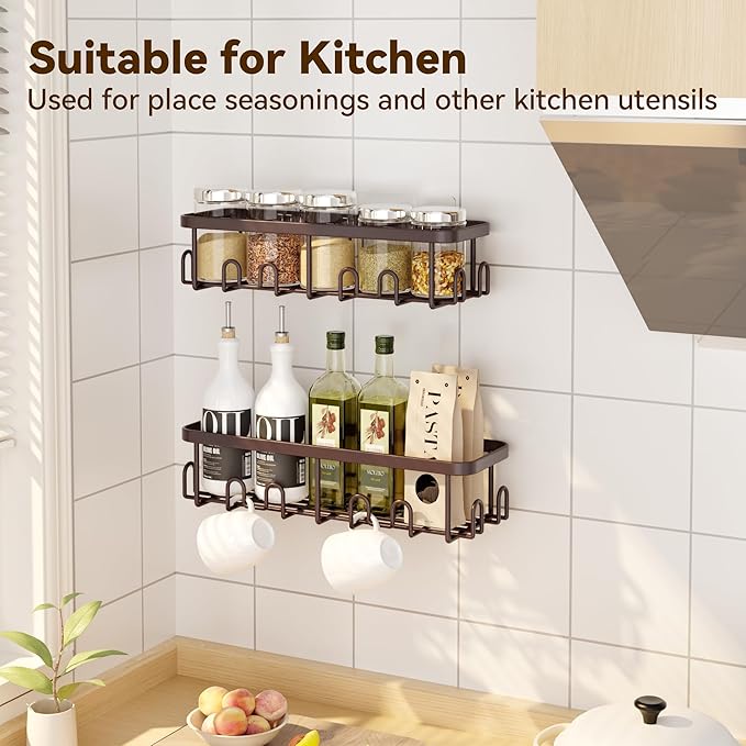 YASONIC Shower Caddy Adhesive 2-Pack, Rustproof Shower Organizer with Holder, No-Drill Shower Shelves for Inside the Shower, Large-Capacity Bathroom Organizers and Storage for Dorms & Renters, Bronze