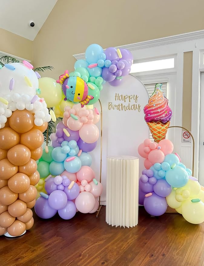 Pastel Balloon Arch Garland Kit - Ice Cream Balloon Arch Pastel Rainbow Balloons, Candy Ice Cream Foil Balloons for Birthday Baby Shower Party Decorations, Photo Backdrop