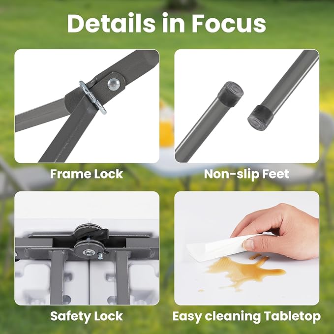 DUMOS 7.8 FT Folding Picnic Table Easy to Fold and Store, Foldable Table for Camping Picnic Dining Party Kitchen Outdoor Indoor with Carrying Handle