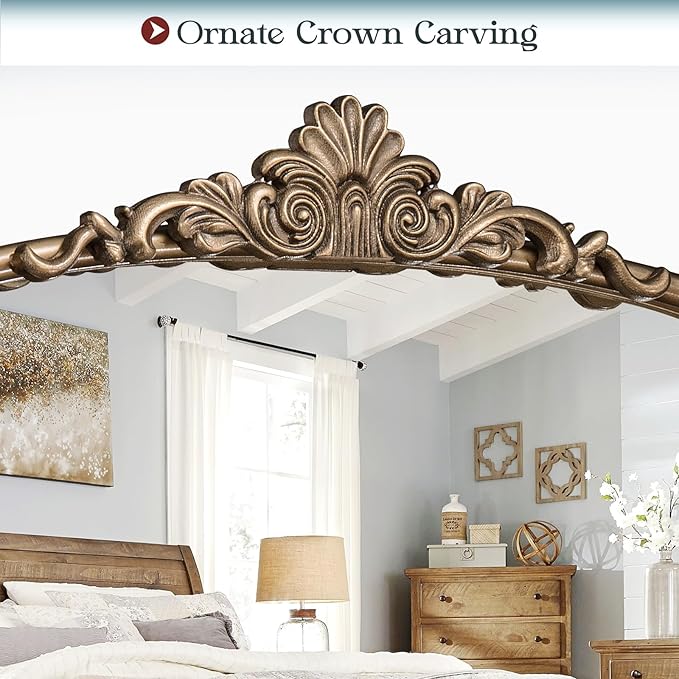 24" x 36" Antique Gold Arched Mirror for Wall, Vintage Brass Bathroom Mirror with Metal Frame, Bronze Ornate Gold Vanity Mirror for Entryway, Mantel, Powder Room