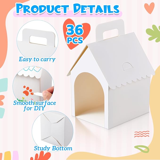 ShinyRelief 36 Pcs Dog Party Favors Boxes Dog House Shaped Treat Gift Boxes with Holes Foldable with Handle for Adopt a Puppy Party Favors Kid DIY Crafting Birthday (House Style)