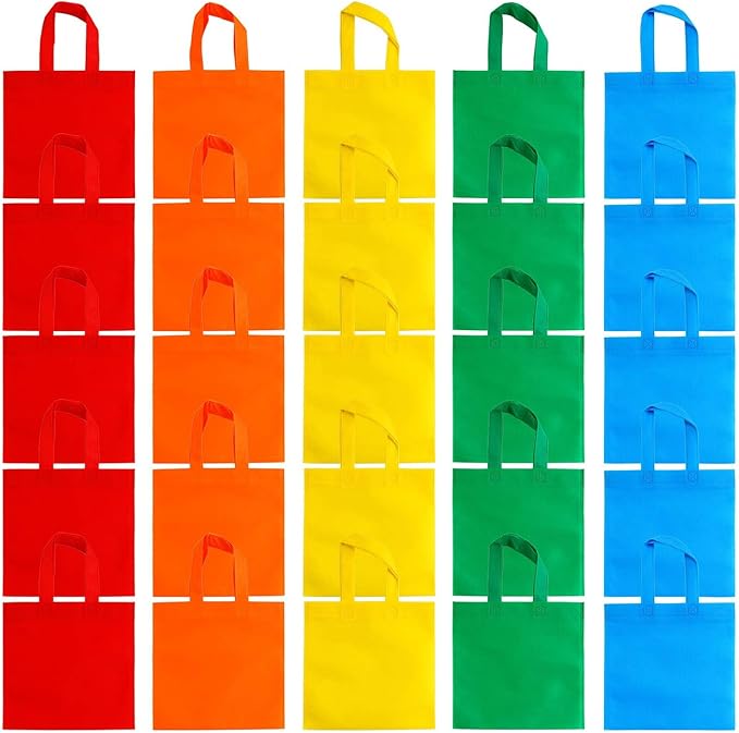 Aneco 25 Pack Reusable Non-woven Party Favor Bags 9.5×9.5 Inch Rainbow Gift Bag Goodie Treat Bags with Handles for Wedding Birthday Party
