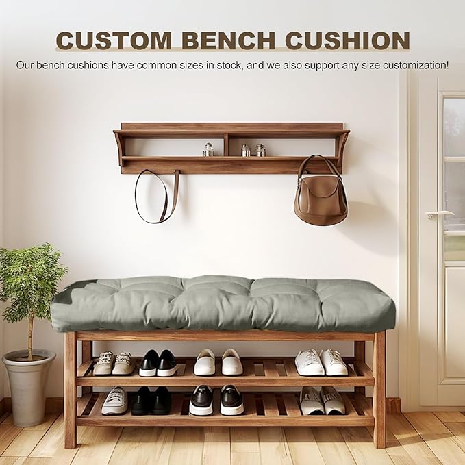 Bench Cushion 30 inches,Indoor/Outdoor Non-Slip Tufted Cushions, Premium Waterproof Linen, Soft Piano Sofa Cushions, Entryway Storage, Bay Window, High-Density Memory Foam(Medium Grey-30x14x4in)