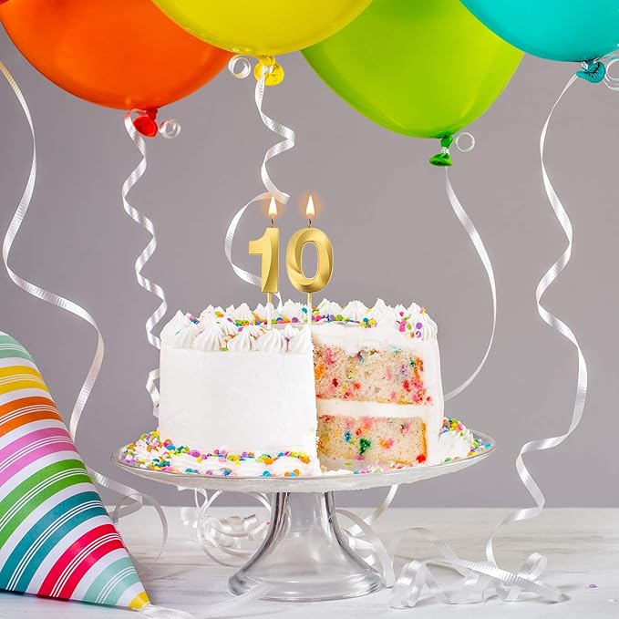 BBTO Birthday Candles Number Candles Cake Topper Decoration for Birthday Wedding Anniversary Celebration Supplies(Gold,10th)