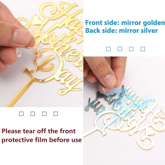 Happy Mothers Day Cake Topper, 10PCS Acrylic Glitter Mother's Day Cupcake Topper Decoration Picks for Birthday Mother's Day Cake Party Supplies (Gold -2)