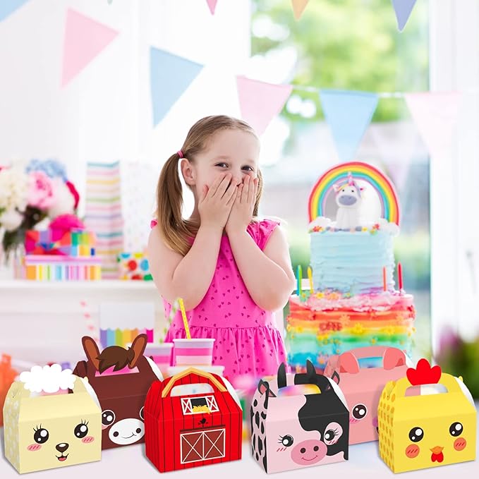 MIKIMIQI Farm Animal Party Decorations, 12 Pcs Gift Wrap Boxes, Birthday Party Supplies for Boys Girls Baby Shower