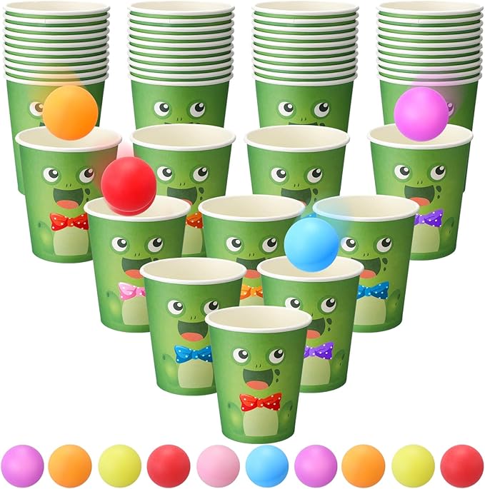 Hollowfly Frog Party Game with 60 Paper Cups 24 Colorful Balls Green Frog Birthday Party Throwing Toss Game for Bug Birthday Princess Gathering Indoor Outdoor Activitie