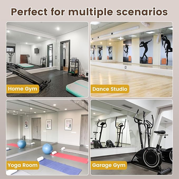LOAAO Home Gym Mirror, 79"x36"-2 PCS Gym Mirrors for Wall, Frameless, Tempered Glass, Large Workout Mirrors for Home Gym, Dance Studio, Yoga Room, Garage Gym