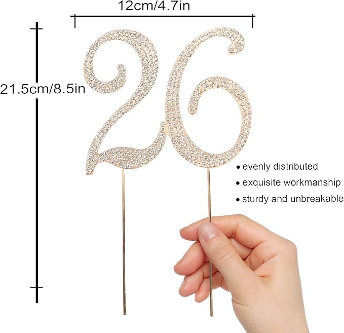 26 Years Birthday Cake Topper - New Best Crystal Rhinestone 26th Wedding Anniversary Or 26 Years Old Cake Topper Party Decoration Gold