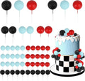 52 Pcs Racing Car Themed Ball Cake Decorations - Red Blue Black Ball Dessert Picks Cake Cupcake Toppers, Birthday Party Baby Shower Gender Reveal Cake Supplies