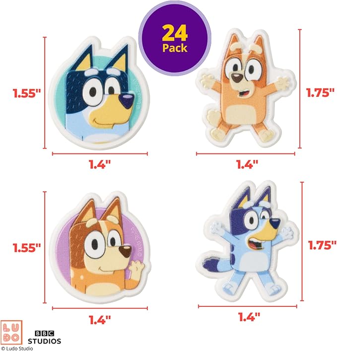 DecoPac Bluey So Much Fun Rings, 24 Cupcake Decorations Featuring Bluey, Bingo, Bandit, and Chilli, 3D Food Safe Cake Toppers – 24 Pack