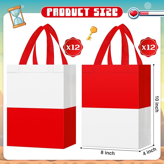 Locmeo 24 Pcs Party Favor Bags with Handles Reusable Non Woven Gift Bags for Girl Boy Birthday, 8 x 4 x 10 Inch