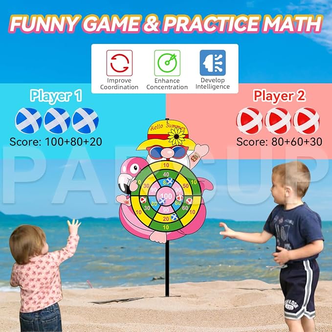 Hawaii Dart Board Set, Tropical Party Supplies, Hello Summer Dart Shooting Indoor Outdoor Hawaiian Party Dart with 12 Stick Balls, Hook