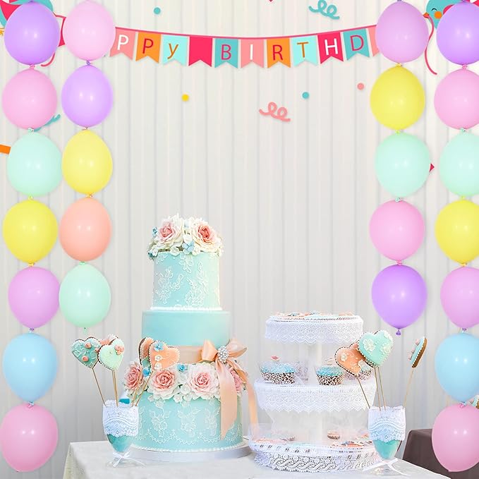 Sumind 100 Pcs Colorful Link Balloons 10 Inch Macaron Latex Link Balloons Pastel Needle Tail Decor for Making Balloon Wall Arch Chains, Birthday, Gender Reveal, First Communion, Wedding Party Decor