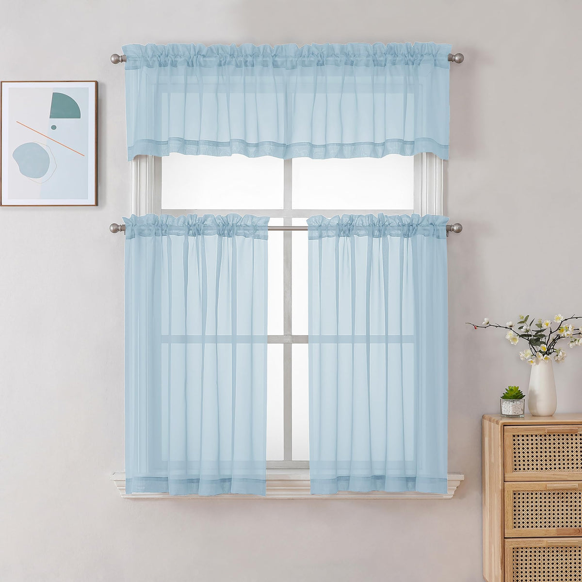 Sheer Sky Blue Tier Curtains 24 Inch Length (2 Count)