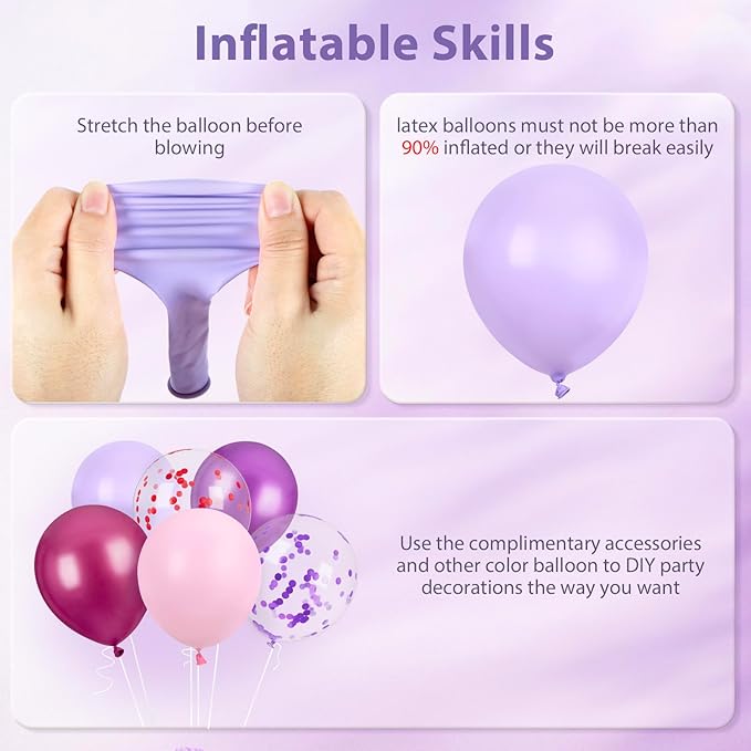 60PCS Pink and Purple Balloons,GAGAKU 12 Inch Latex Confetti Balloons, Metallic Purple Pink Latex Balloons with Ribbon, Party Balloons for Women Kids Birthday Wedding Bride Bachelorette Retirement