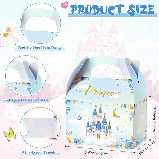 Nezyo Princess and Prince Treat Boxes - Pink & Blue Crown Cardboard Goodie Boxes for Birthday Party Favors(24 Pcs,Prince and Princess)
