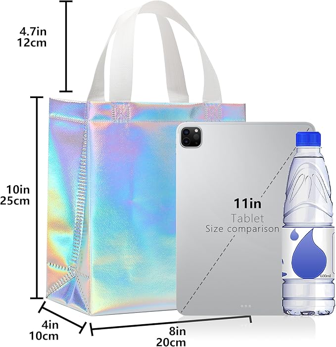 KeerxunBag 12pcs Reusable Gift Bags（Includes Tissue Paper） Gift bag with handle Birthdays Parties Holidays Weddings Medium 10x4x8in colorful