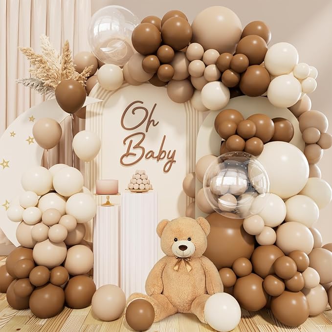 158pcs Brown Balloon Arch Kit Netural Balloon Garland Arch Kit Different Sizes Brown Beige Nude Tan White Sand Balloons for Netural Bear Baby Shower Decorations Bridal Shower Wedding Birthday Party